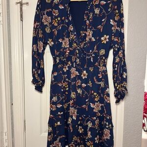 Emma & Michele Navy Floral Long Sleeve Dress – Size M